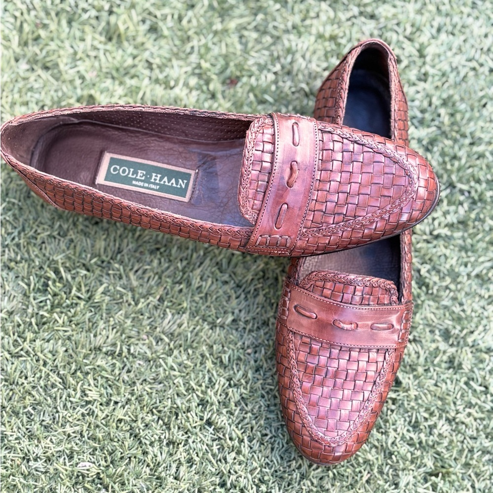 Cole Haan Tan Woven Leather Loafers - Picture 4 of 9